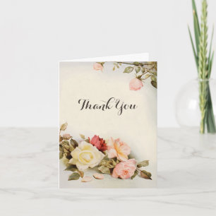 Tarjeta De Agradecimiento Flores de Rosa de Jardín Antiguo para Boda Vintage