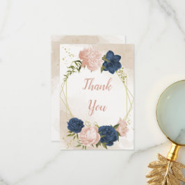 Tarjeta De Agradecimiento flores de rosa naval verde hojas boda