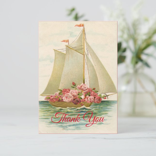 Tarjeta De Agradecimiento Flores de Rosas de vela antiguas (Anverso de pie)