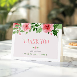 Tarjeta De Agradecimiento Flores de Rosas en Acuarela Botánica Gracias