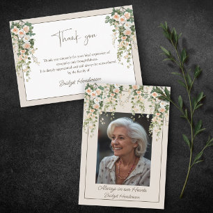 Tarjeta De Agradecimiento Flores de Rosas Melocotón Acuarela Funeral