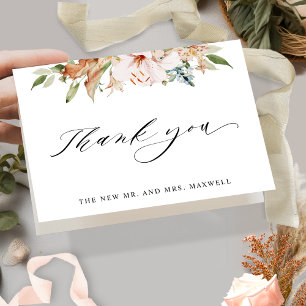 Tarjeta De Agradecimiento Flores de tierra, boda elegante doblada