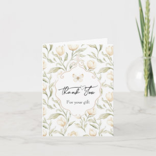 Tarjeta De Agradecimiento Flores de Tulipán de Crema Bonita Mariposa Gracias