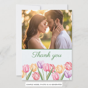 Tarjeta De Agradecimiento Flores de Tulipán Pastel Acuarela Boda de Primaver