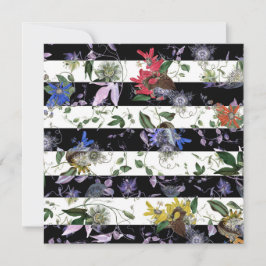 Tarjeta De Agradecimiento Flores de venado maximalista franjas blancas negra