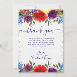 Tarjeta De Agradecimiento Flores de Verano Rojas y Azules Boda