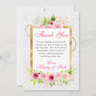 Tarjeta De Agradecimiento Flores de verano rosadas acuarela boda con lámina