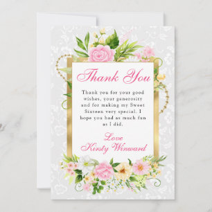 Tarjeta De Agradecimiento Flores de verano rosadas y amarillas Dulces 16 de 