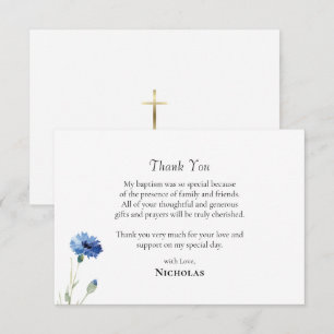 Tarjeta De Agradecimiento Flores de vid azul acuarela Bautismo ortodoxo