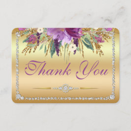 Tarjeta De Agradecimiento Flores Diamantes Boda Gracias Oro