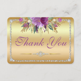 Tarjeta De Agradecimiento Flores Diamantes Boda Gracias Oro