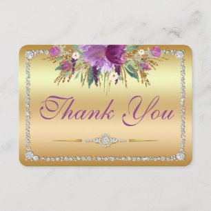 Tarjeta De Agradecimiento Flores Diamantes Boda Gracias Oro