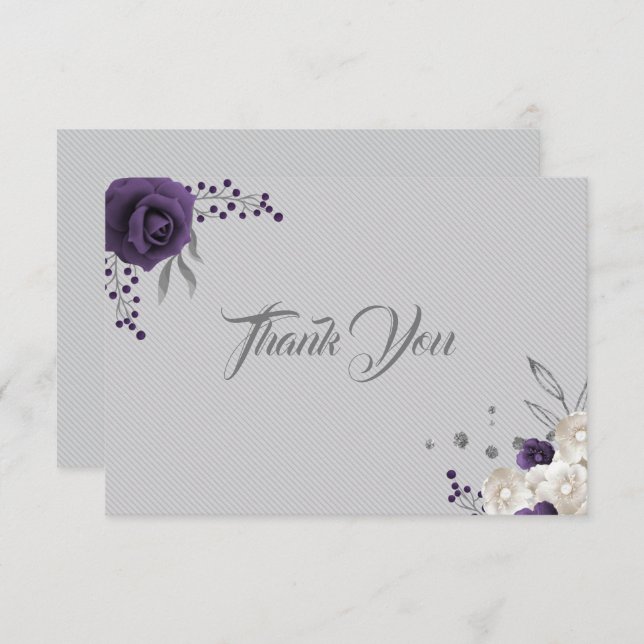 Tarjeta De Agradecimiento Flores doradas y doradas gris (Anverso / Reverso)