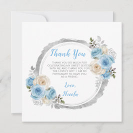 Tarjeta De Agradecimiento Flores Dusty Blue Silver Elegante Dulce Dieciséis