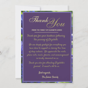 Tarjeta De Agradecimiento Flores Elegantes de Agapanto Morado por Duelo