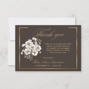 Tarjeta De Agradecimiento Flores Elegantes de Cosmos Blancas con Marco Dorad