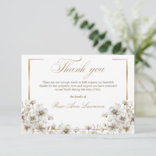 Tarjeta De Agradecimiento Flores Elegantes de Cosmos Blancas con Marco Dorad