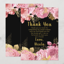 Flores elegantes de rosa y dorado Sweet Sixteen