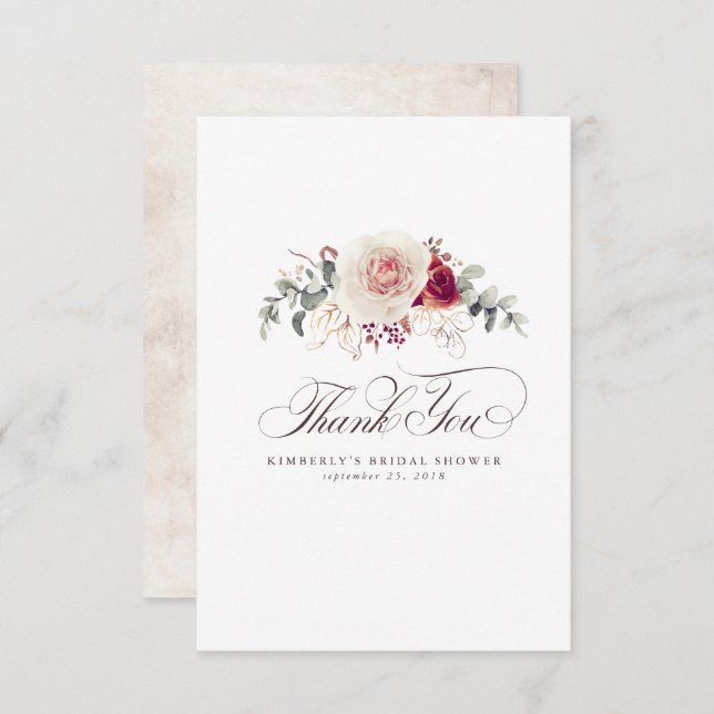 Tarjeta De Agradecimiento Flores Elegantes de Tonos Terrosos Pequeño Agradec (Anverso / Reverso)