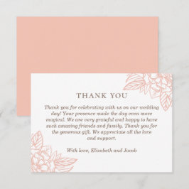 Tarjeta De Agradecimiento Flores elegantes rosadas. Boda floral simple de co