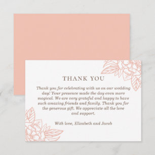 Tarjeta De Agradecimiento Flores elegantes rosadas. Boda floral simple de co