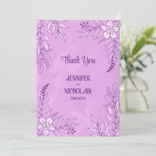 Tarjeta De Agradecimiento Flores elegantes y adornos de hojas para Boda