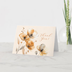 Tarjeta De Agradecimiento Flores en Crema, su logotipo, código QR, nombre de