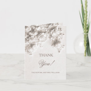 Tarjeta De Agradecimiento Flores esculpidas blancas   Foto de boda 