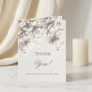 Tarjeta De Agradecimiento Flores esculpidas en marfil Foto de boda