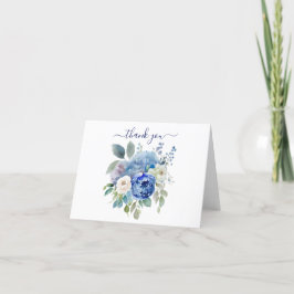 Tarjeta De Agradecimiento Flores Florales Acuarela Blanca Azul Verdor