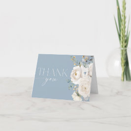 Tarjeta De Agradecimiento Flores florales de marfil azul y azul turbio