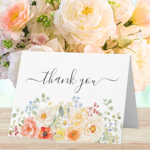 Tarjeta De Agradecimiento Flores Florales Soleadas Acuarela Elegante Doble