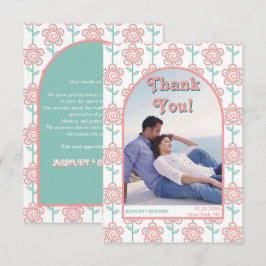 Tarjeta De Agradecimiento Flores Groovy rosa y aqua boda de los años 70