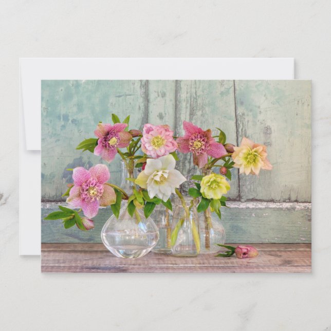 Tarjeta De Agradecimiento Flores | Hellebores en Floreros (Anverso)