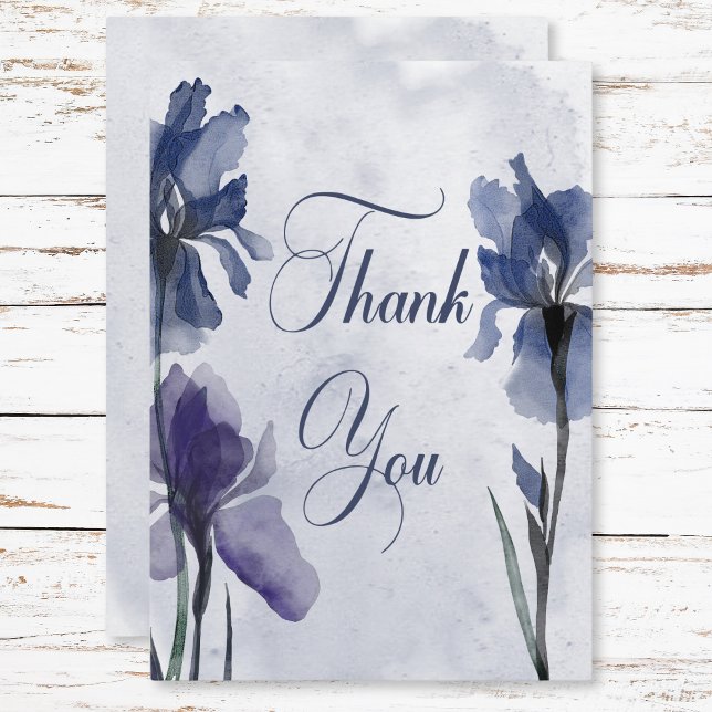 Tarjeta De Agradecimiento Flores Iris Azules Bodas Modernas Azules (Blue Iris Flowers Modern Blue Wedding Thank You Card)