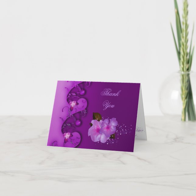 Tarjeta de agradecimiento flores lila púrpura (Anverso)