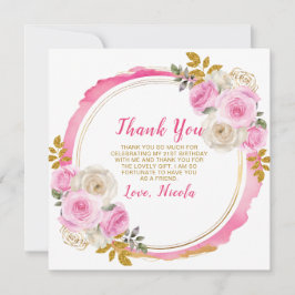 Tarjeta De Agradecimiento Flores lujosas rosa y doradas elegantes Cumpleaños