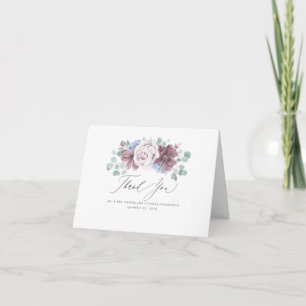 Tarjeta De Agradecimiento Flores malva y azul polvoriento Elegante agradecim