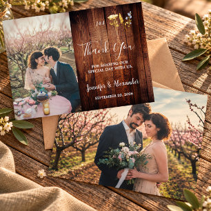 Tarjeta De Agradecimiento Flores monograma de acuarela rústica foto boda