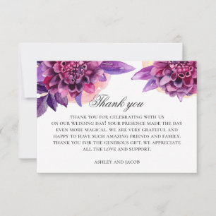 Tarjeta De Agradecimiento Flores moradas a la acuarela. Boda floral violeta