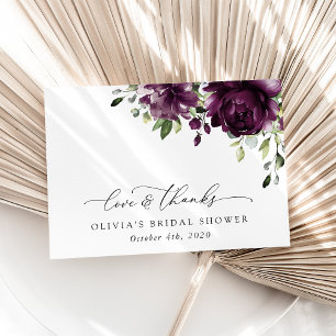 Tarjeta De Agradecimiento Flores moradas, flores de ciruela, boho, ducha de