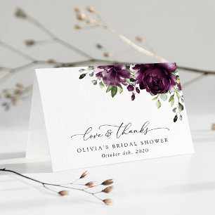 Tarjeta De Agradecimiento Flores moradas, flores de ciruela, boho, ducha de