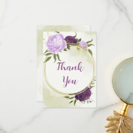 Tarjeta De Agradecimiento flores moradas hojas verdes boda