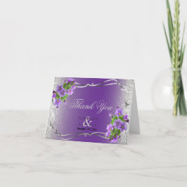 Tarjeta De Agradecimiento Flores moradas y Purpurina plateado - Gracias