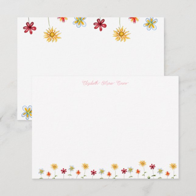 Tarjeta De Agradecimiento Flores musicales modernas de tono amarillo rosado (Anverso / Reverso)