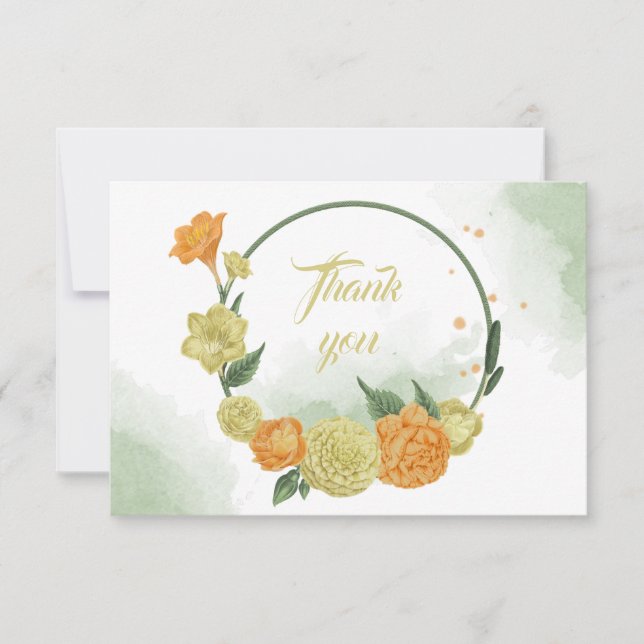 Tarjeta De Agradecimiento flores naranja amarillas flores naranja (Anverso)