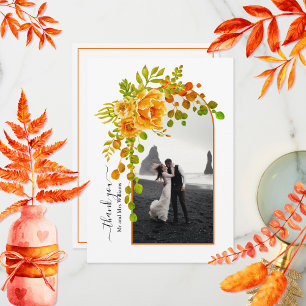 Tarjeta De Agradecimiento Flores naranjas, arco con boda de caída fotográfic