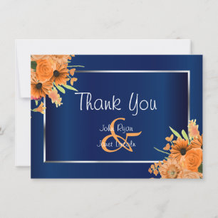 Tarjeta De Agradecimiento Flores Naranjas Bonitas sobre Azul Marino - Gracia