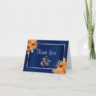 Tarjeta De Agradecimiento Flores Naranjas en azul marino - Gracias