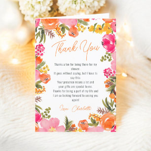 Tarjeta De Agradecimiento Flores naranjas modernas y atrevidas para ducha de